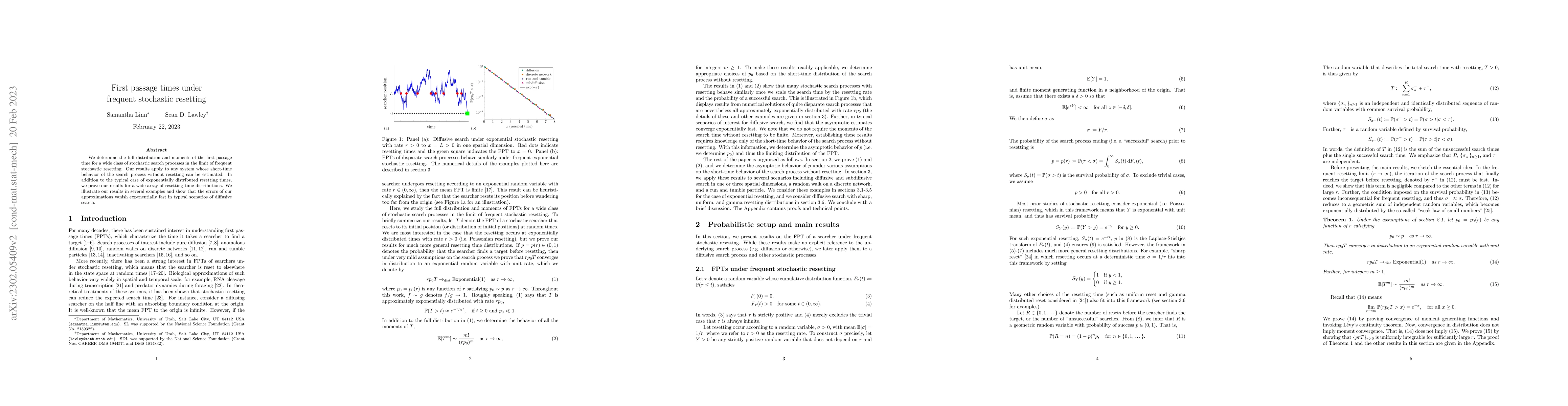 Thumbnail for First passage times under frequent stochastic resetting