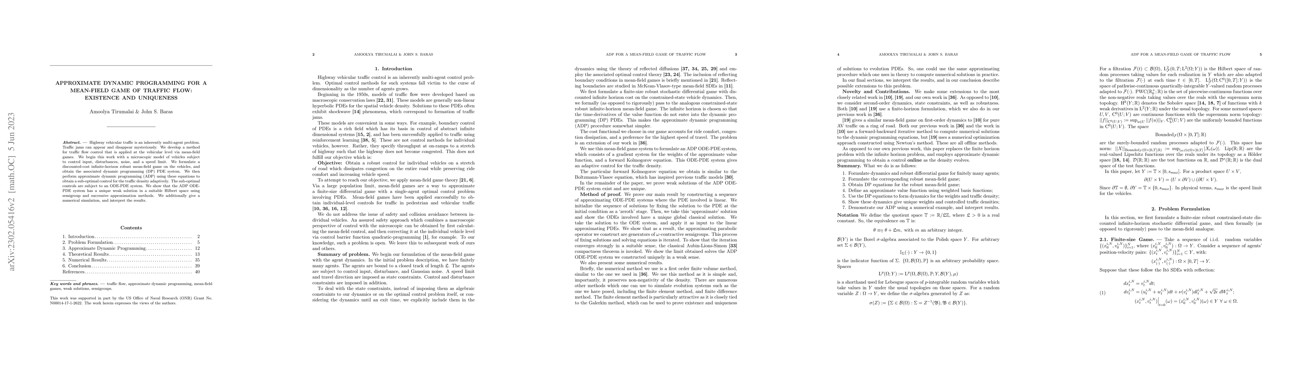 Thumbnail for Approximate Dynamic Programming for a Mean-field Game of Traffic Flow:
  Existence and Uniqueness