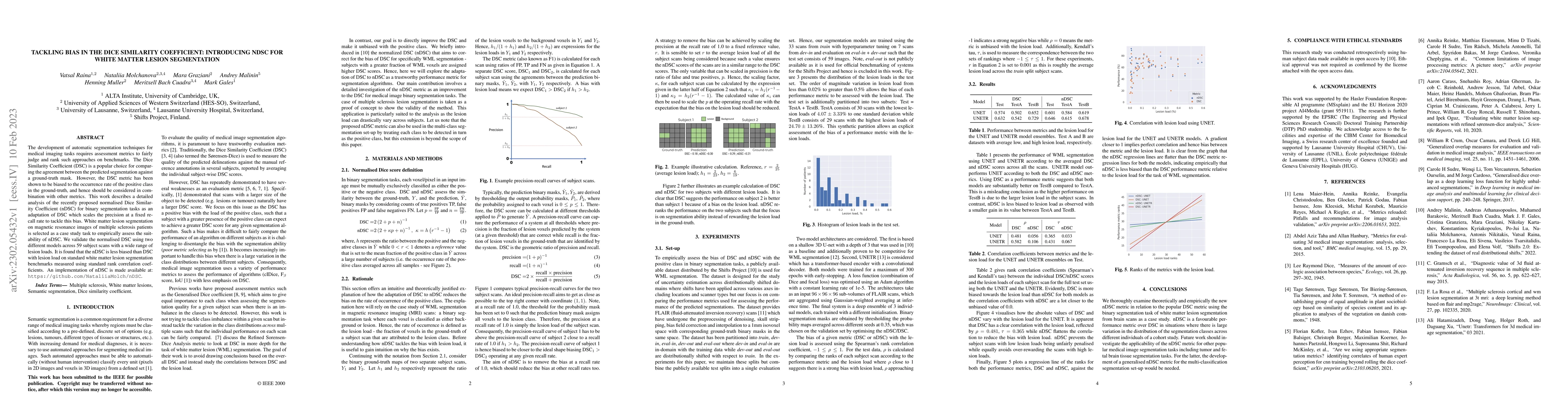 Thumbnail for Tackling Bias in the Dice Similarity Coefficient: Introducing nDSC for
  White Matter Lesion Segmentation
