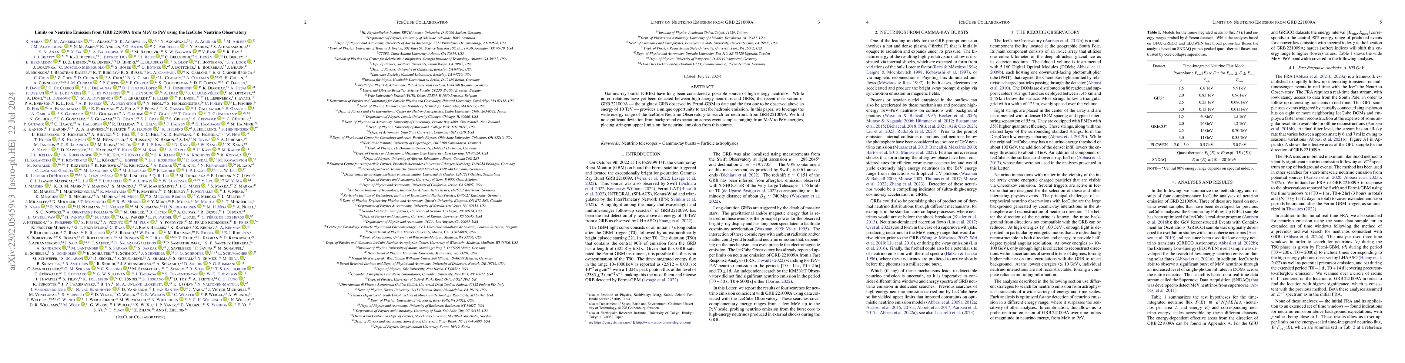 Thumbnail for Limits on Neutrino Emission from GRB 221009A from MeV to PeV using the
  IceCube Neutrino Observatory