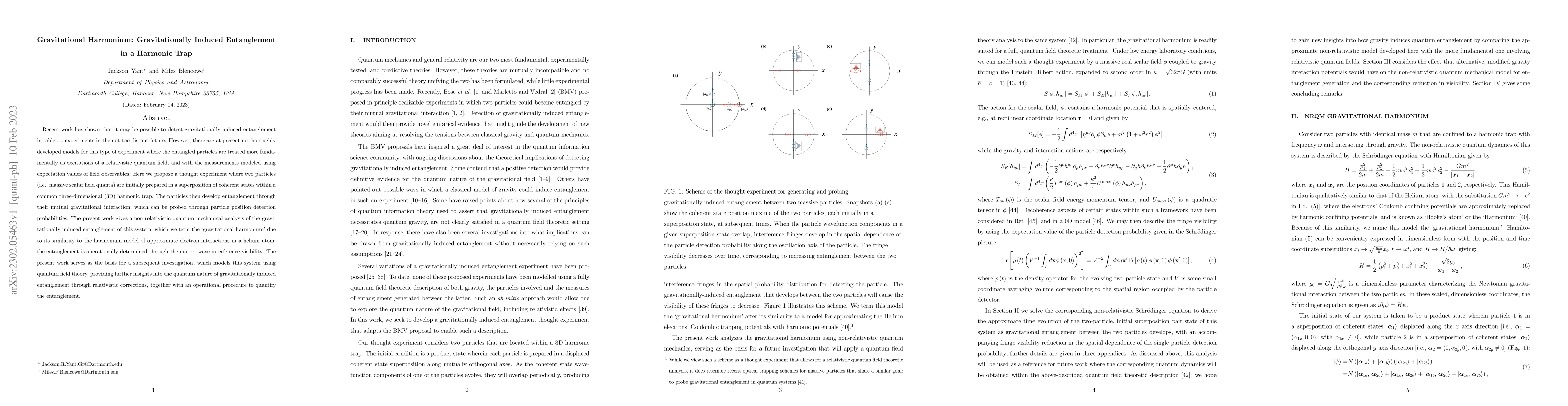 Thumbnail for Gravitational Harmonium: Gravitationally Induced Entanglement in a
  Harmonic Trap