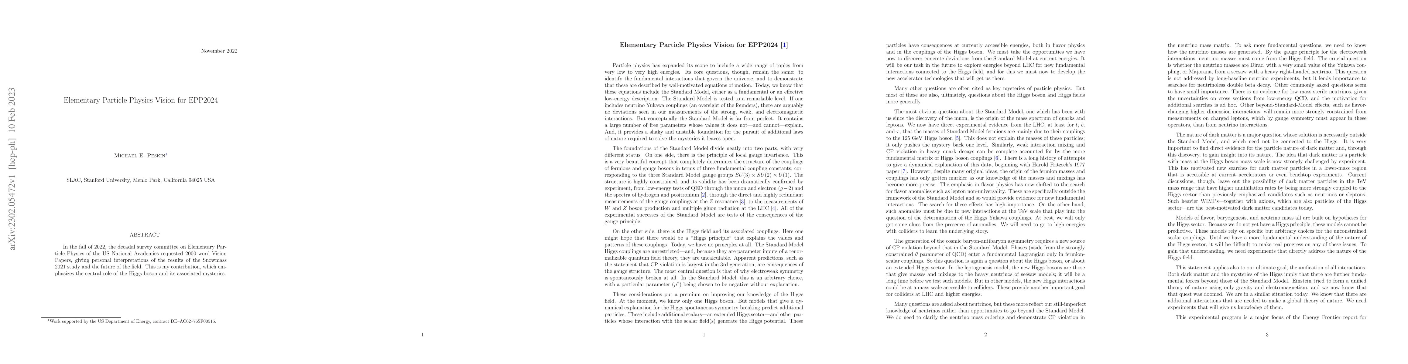 Thumbnail for Elementary Particle Physics Vision for EPP2024
