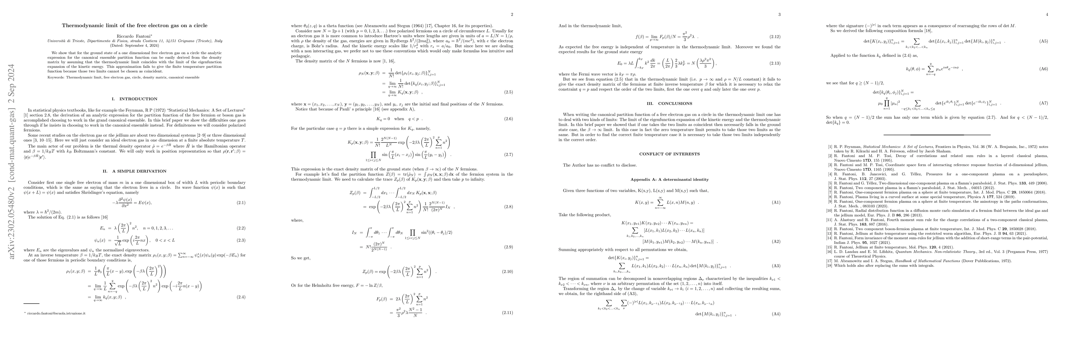 Thumbnail for Thermodynamic limit of the free electron gas on a circle