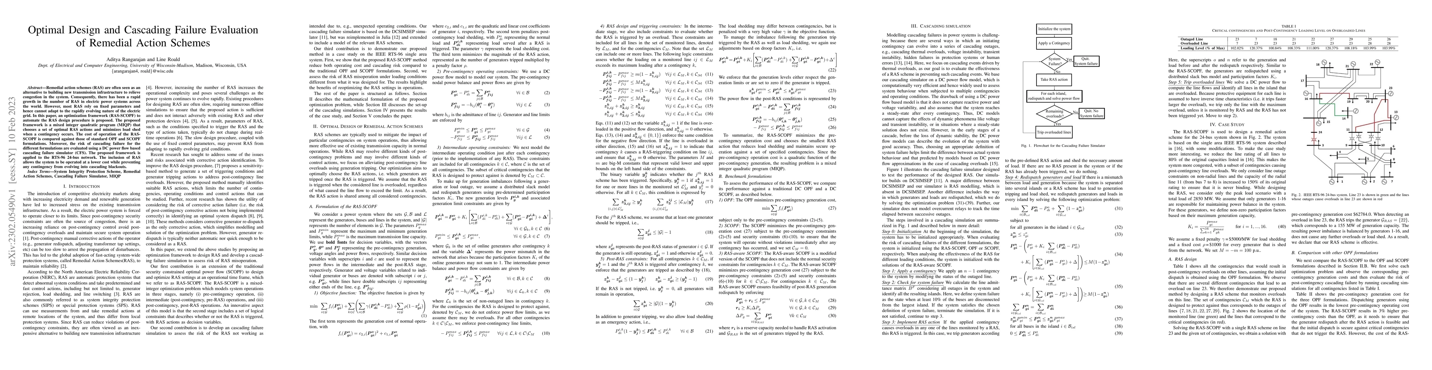 Thumbnail for Optimal Design and Cascading Failure Evaluation of Remedial Action
  Schemes