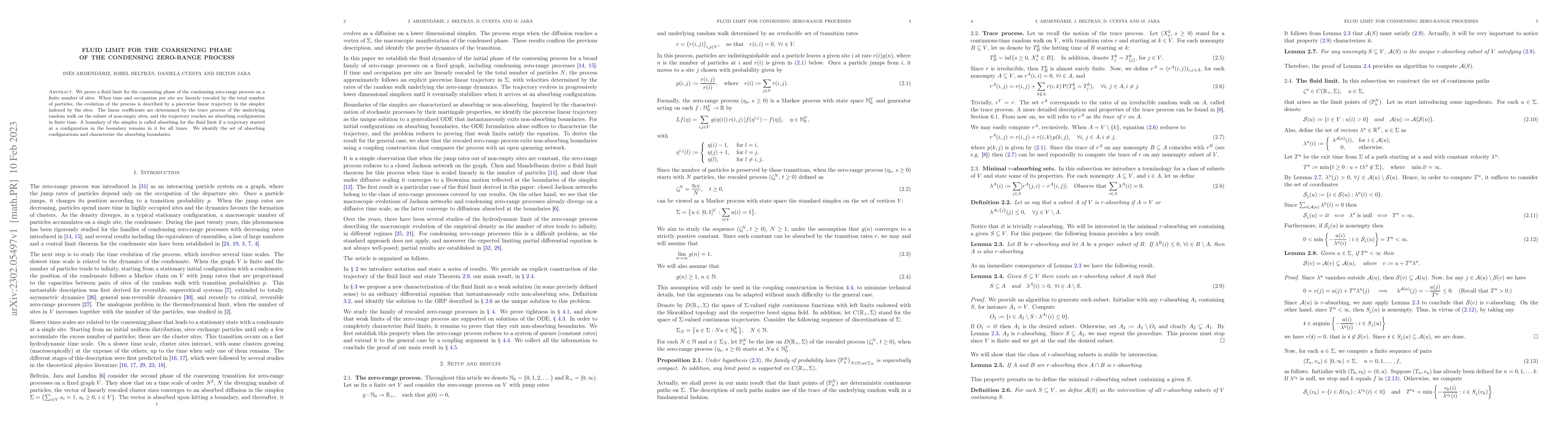 Thumbnail for Fluid limit for the coarsening phase of the condensing zero-range
  process