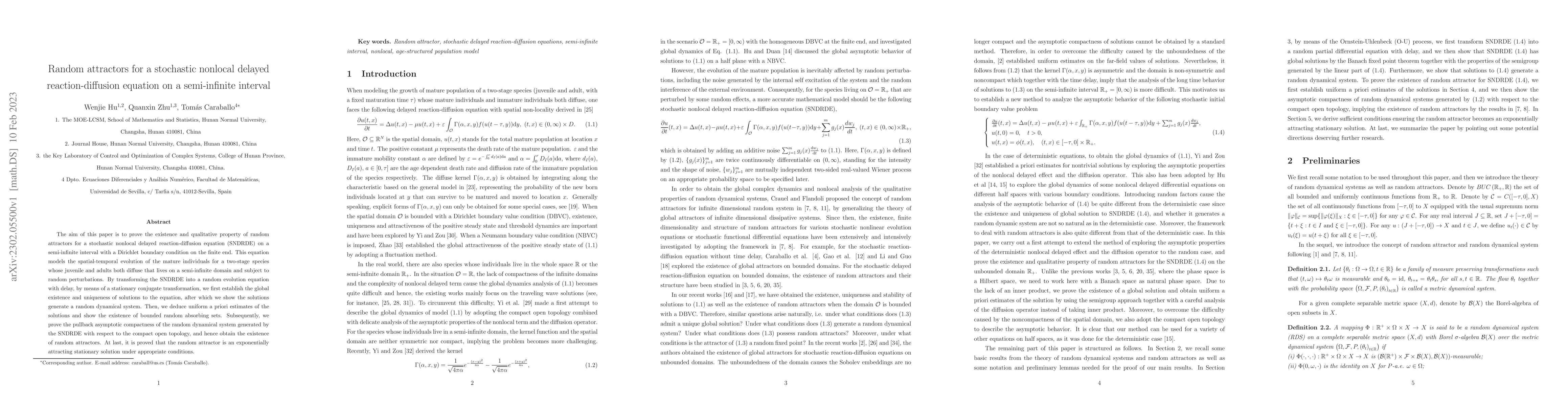 Thumbnail for Random attractors for a stochastic nonlocal delayed reaction-diffusion
  equation on a semi-infinite interval