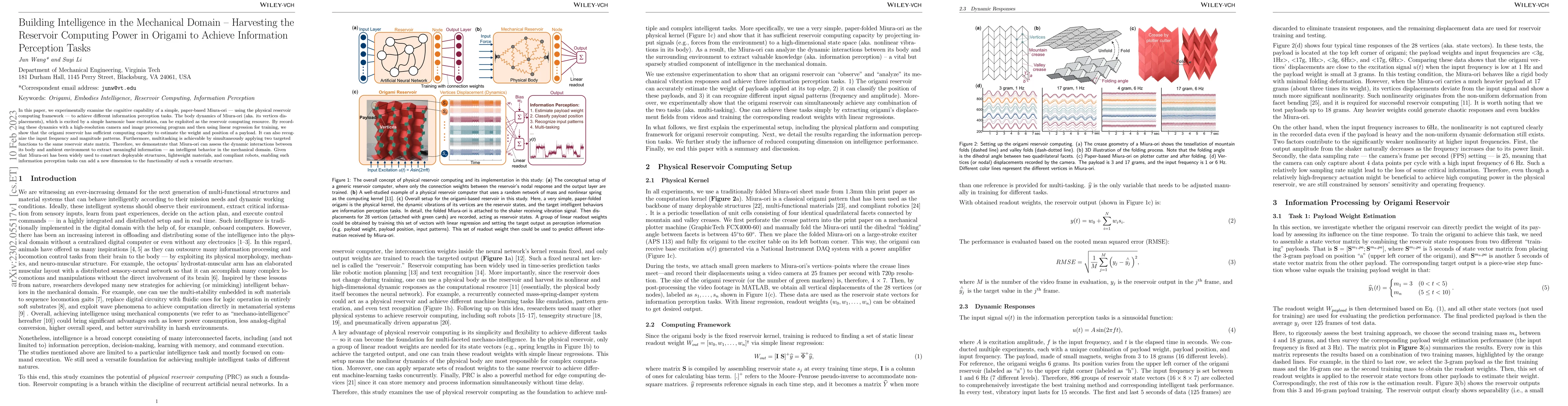 Thumbnail for Building Intelligence in the Mechanical Domain -- Harvesting the
  Reservoir Computing Power in Origami to Achieve Information Perception Tasks