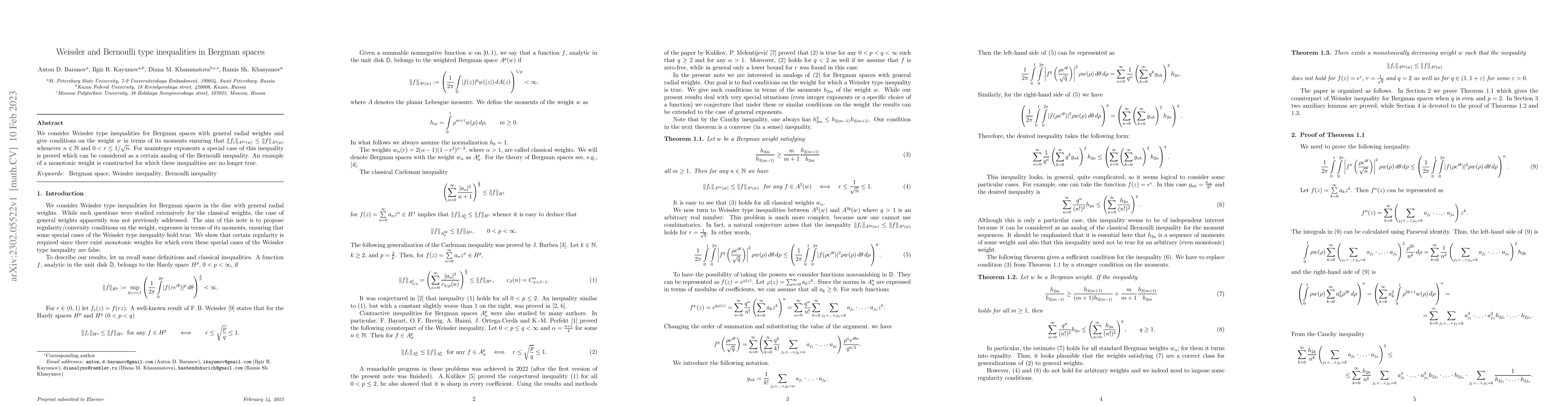 Thumbnail for Weissler and Bernoulli type inequalities in Bergman spaces
