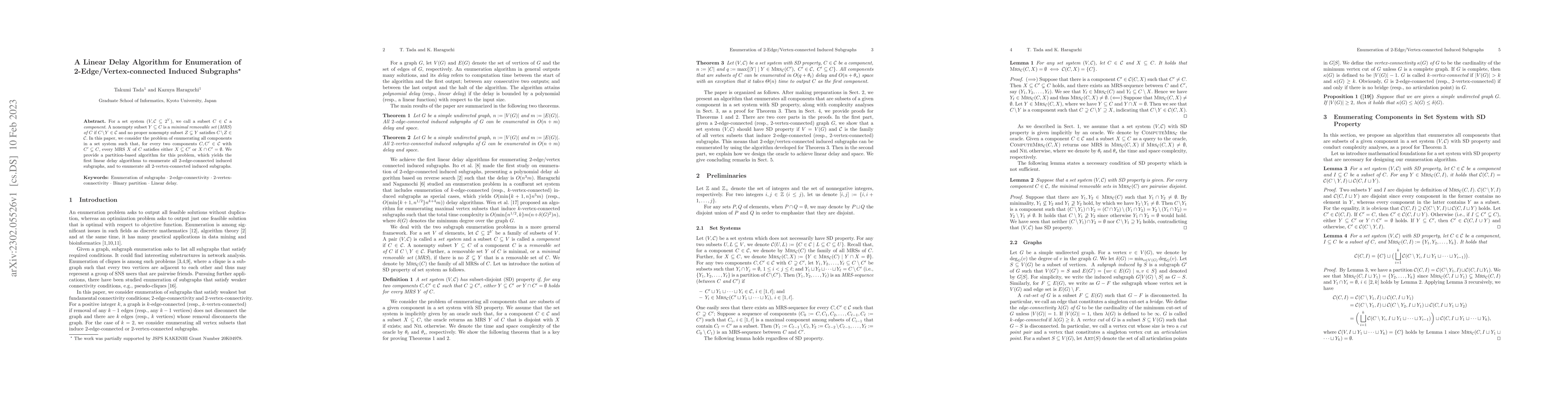 Thumbnail for A Linear Delay Algorithm for Enumeration of 2-Edge/Vertex-connected
  Induced Subgraphs