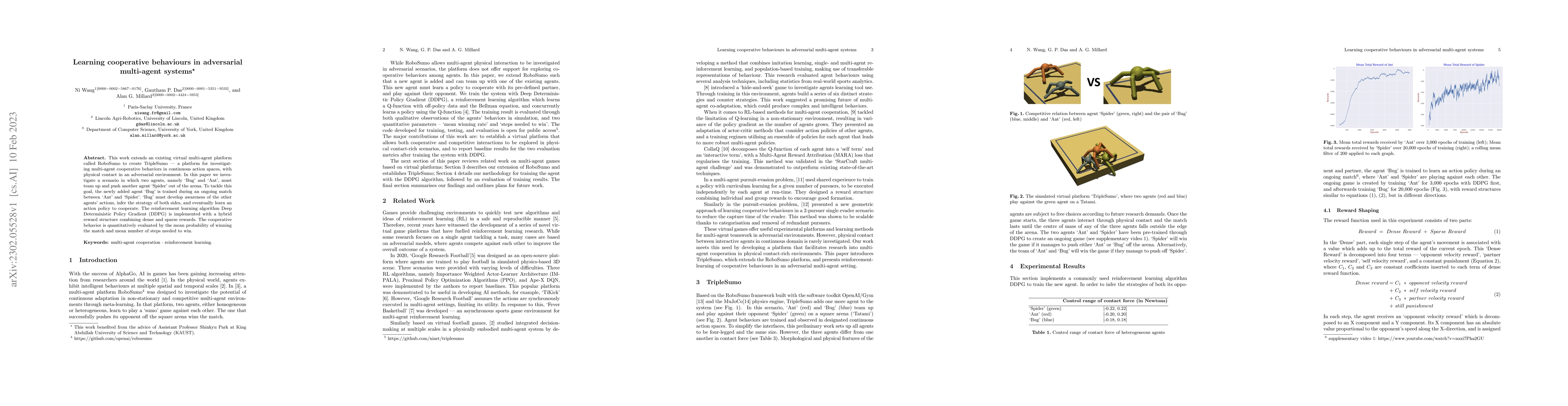 Thumbnail for Learning cooperative behaviours in adversarial multi-agent systems