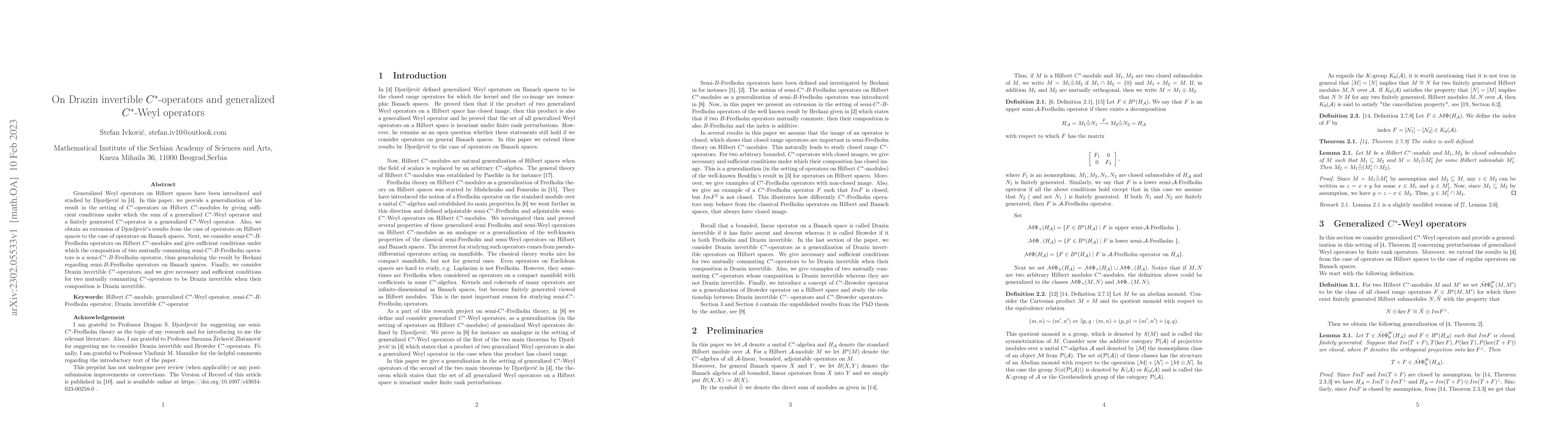 Thumbnail for On Drazin invertible C*-operators and generalized C*-Weyl operators
