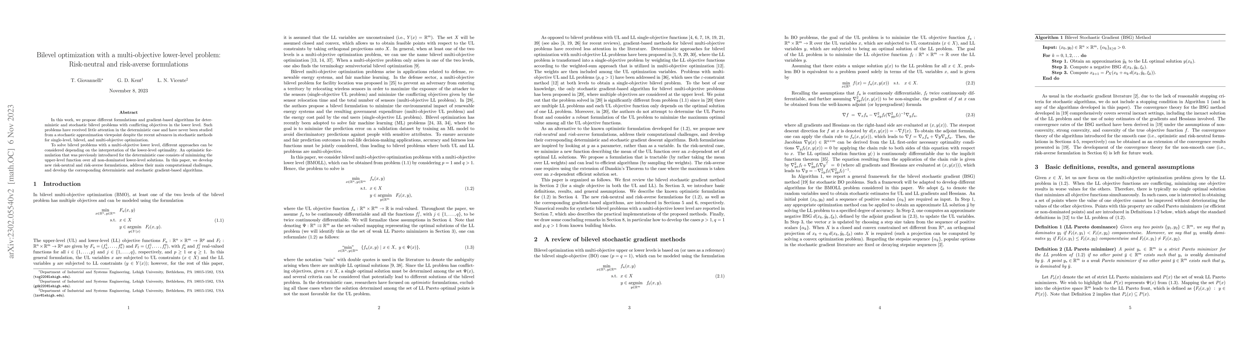 Thumbnail for Bilevel optimization with a multi-objective lower-level problem:
  Risk-neutral and risk-averse formulations