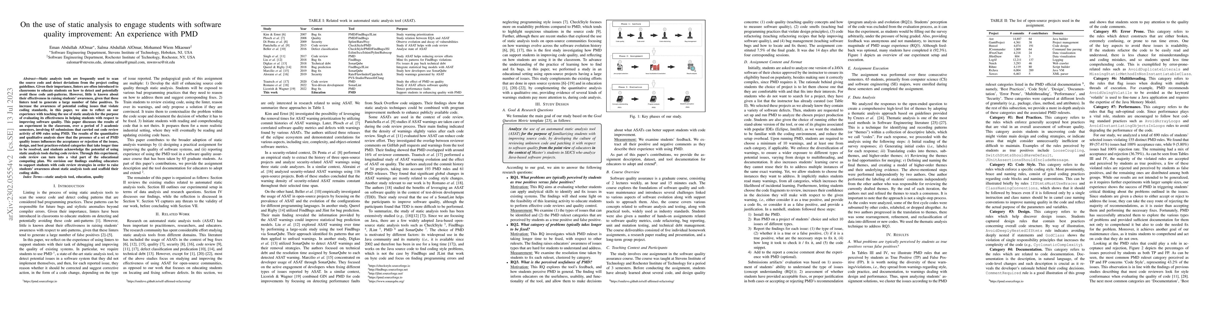 Thumbnail for On the Use of Static Analysis to Engage Students with Software Quality
  Improvement: An Experience with PMD