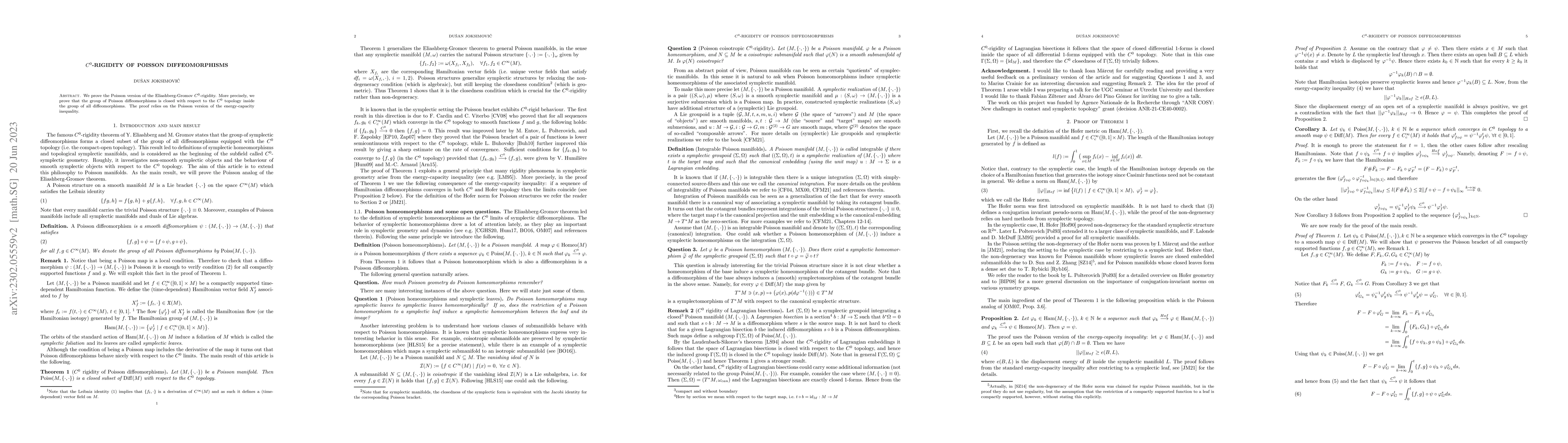 Thumbnail for $C^0$-rigidity of Poisson diffeomorphisms