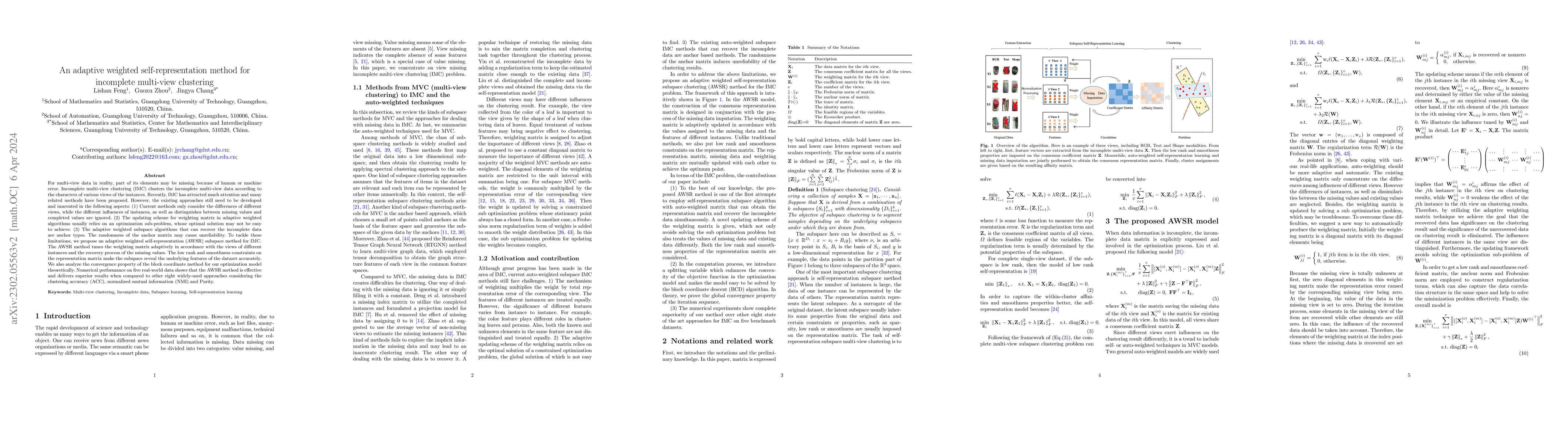 Thumbnail for An adaptive weighted self-representation method for incomplete
  multi-view clustering