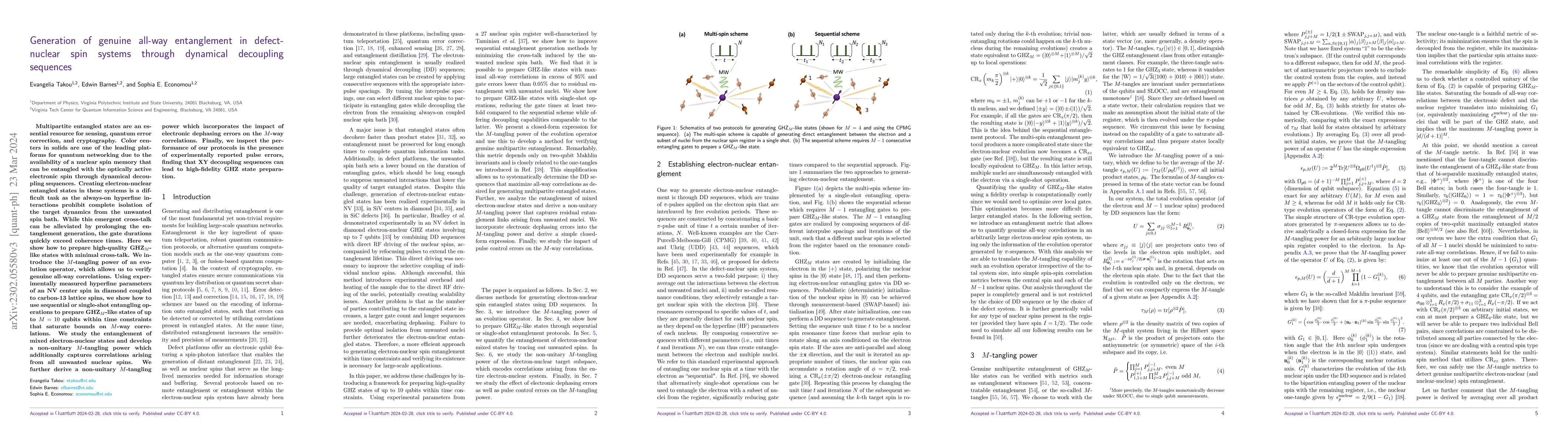 Thumbnail for Generation of genuine all-way entanglement in defect-nuclear spin
  systems through dynamical decoupling sequences