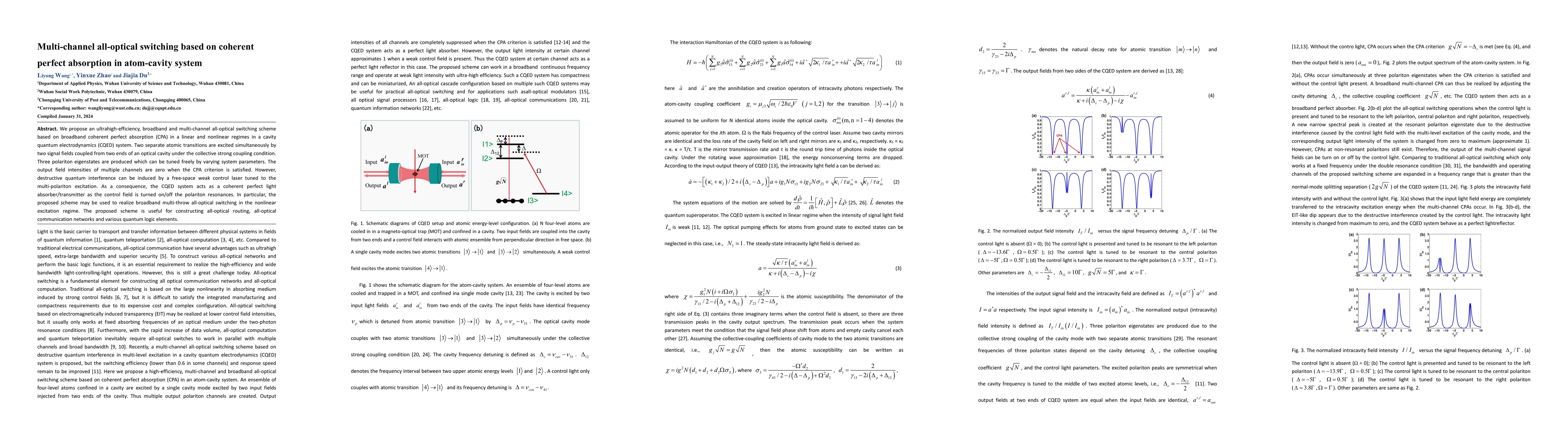 Thumbnail for Multi-channel all-optical switching based on coherent perfect absorption
  in atom-cavity system