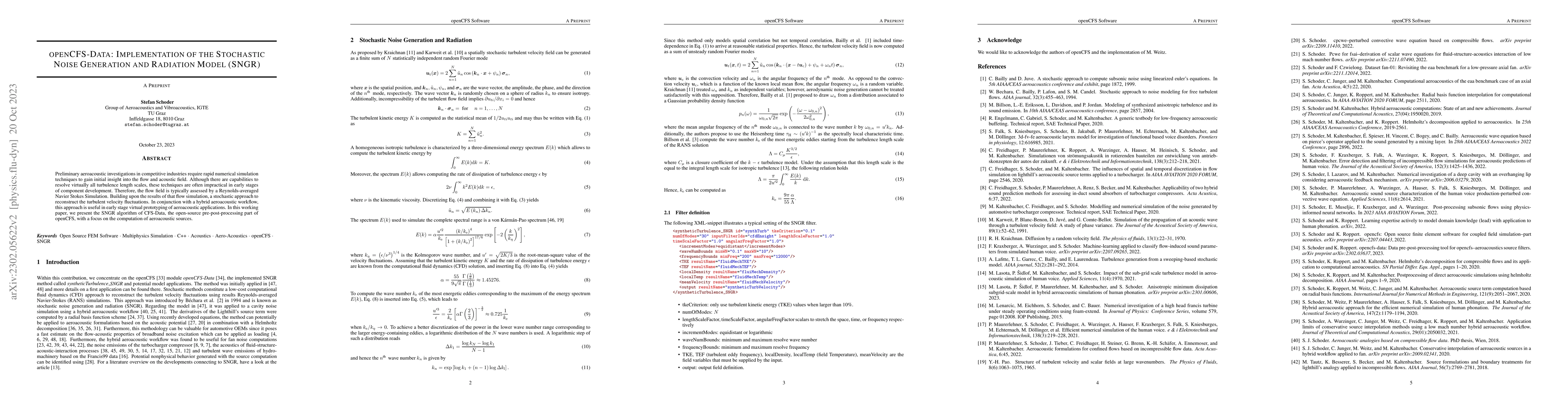 Thumbnail for openCFS-Data: Implementation of the Stochastic Noise Generation and
  Radiation Model (SNGR)
