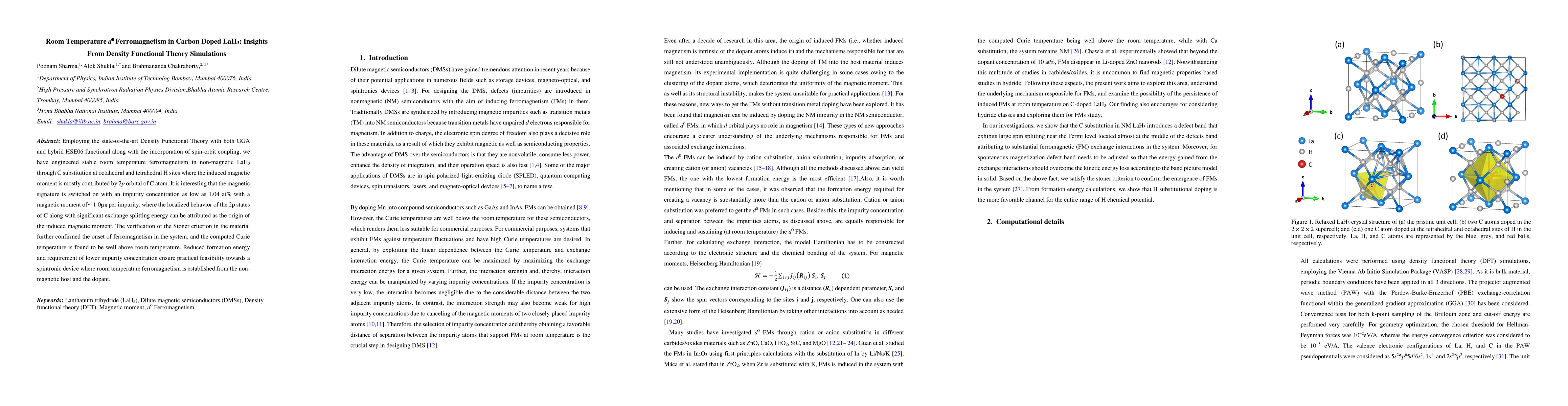 Thumbnail for Room Temperature d$^0$ Ferromagnetism in Carbon Doped LaH$_3$: Insights
  From Density Functional Theory Simulations