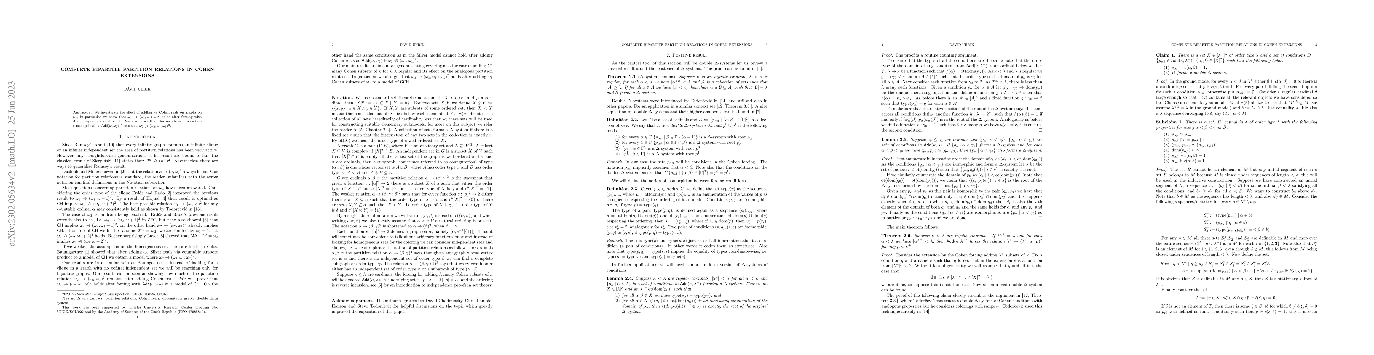 Thumbnail for Complete Bipartite Partition Relations in Cohen Extensions