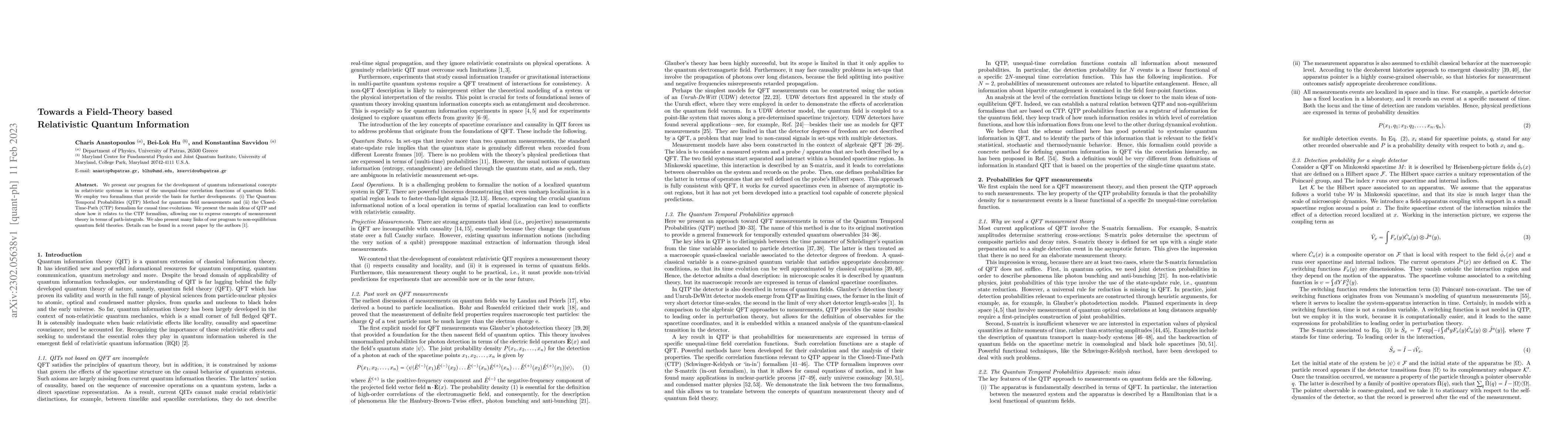 Thumbnail for Towards a Field-Theory based Relativistic Quantum Information