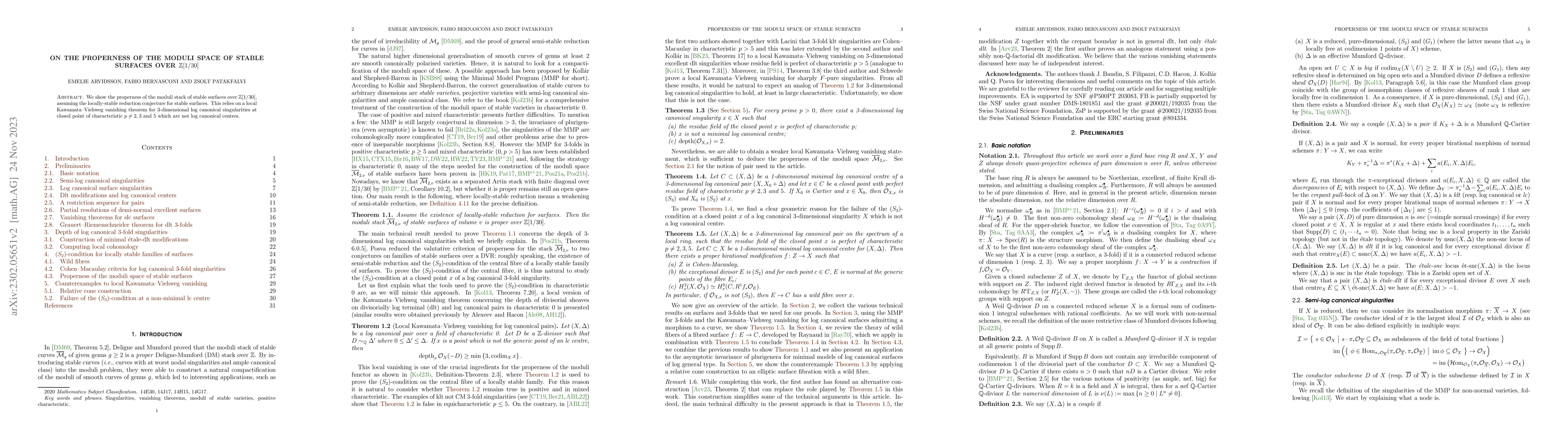 Thumbnail for On the properness of the moduli space of stable surfaces over
  $\mathbb{Z}[1/30]$
