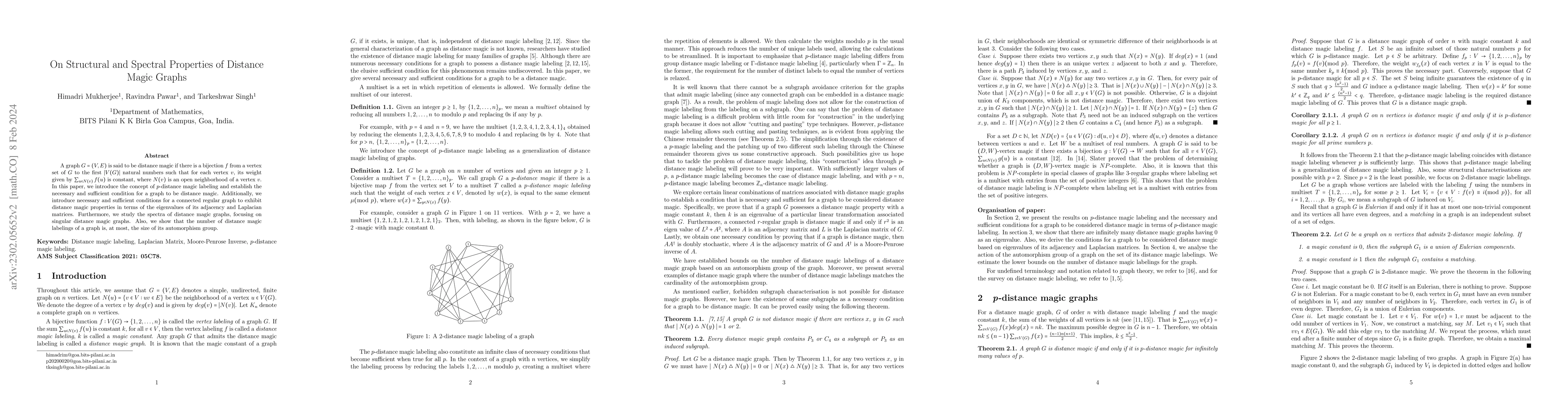 Thumbnail for On Structural and Spectral Properties of Distance Magic Graphs