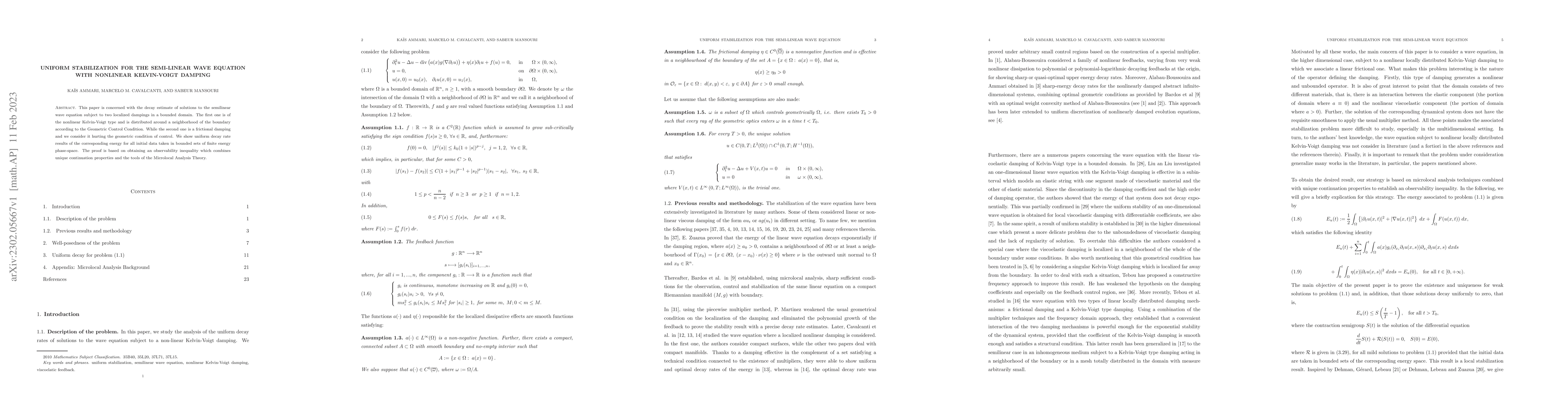 Thumbnail for Uniform stabilization for the semi-linear wave equation with nonlinear
  Kelvin-Voigt damping