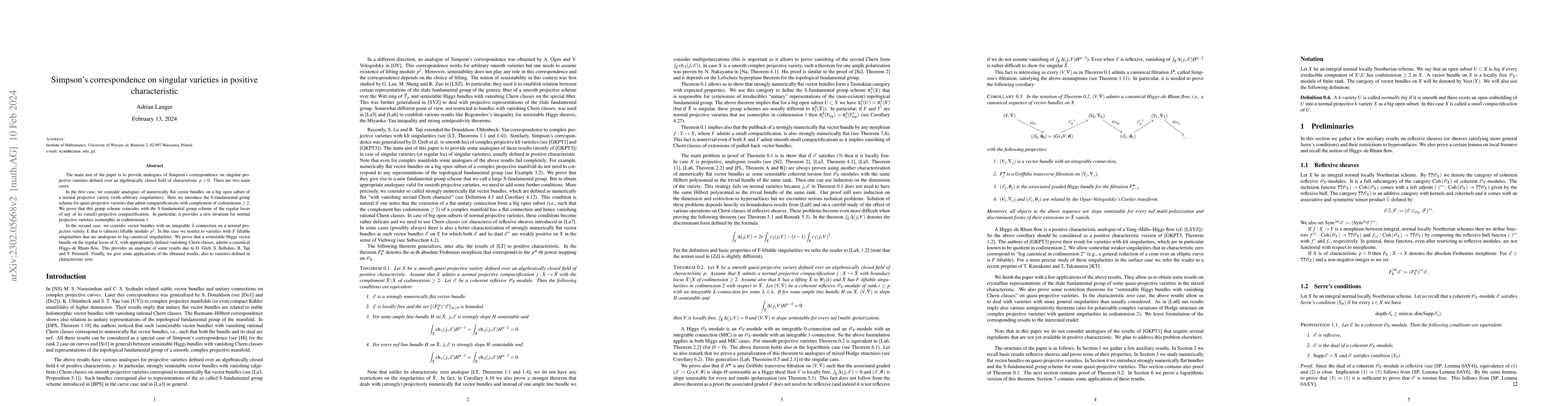 Thumbnail for Simpson's correspondence on singular varieties in positive
  characteristic