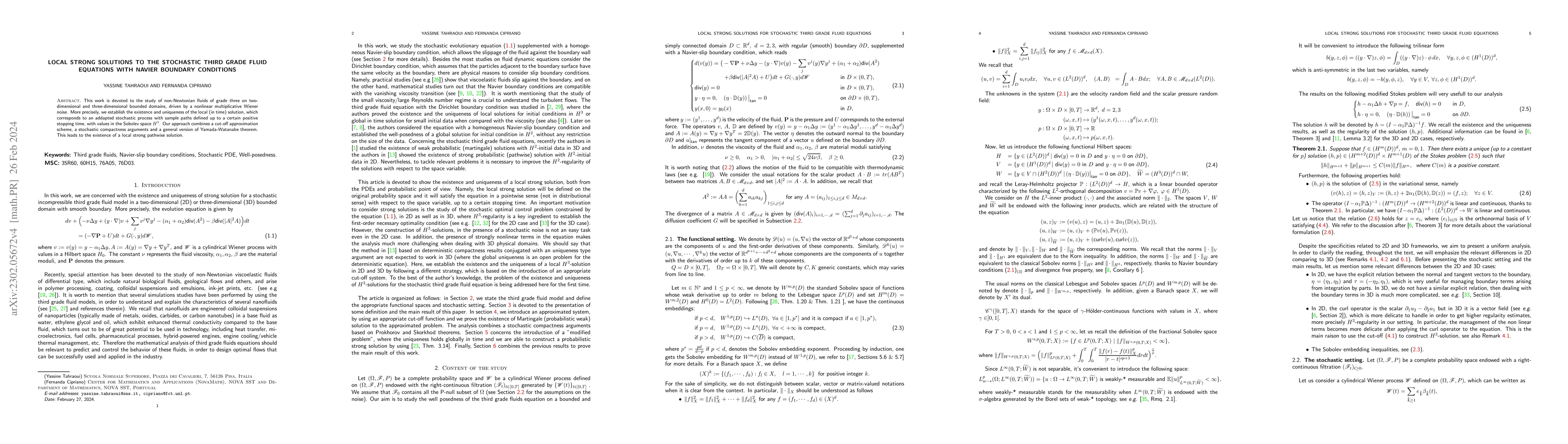 Thumbnail for Local strong solutions to the stochastic third grade fluid equations
  with Navier boundary conditions