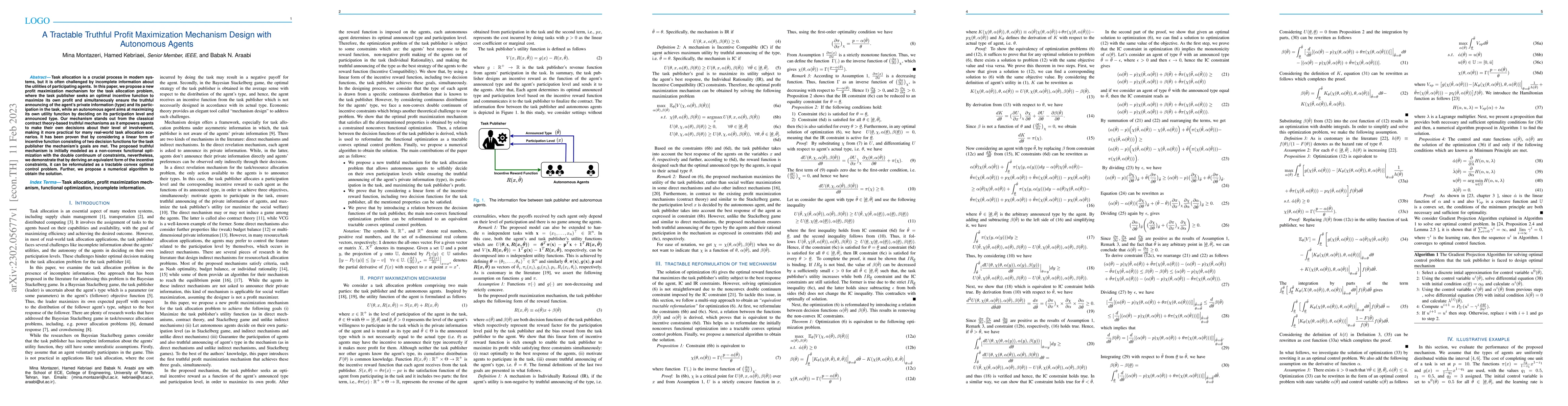 Thumbnail for A Tractable Truthful Profit Maximization Mechanism Design with
  Autonomous Agents