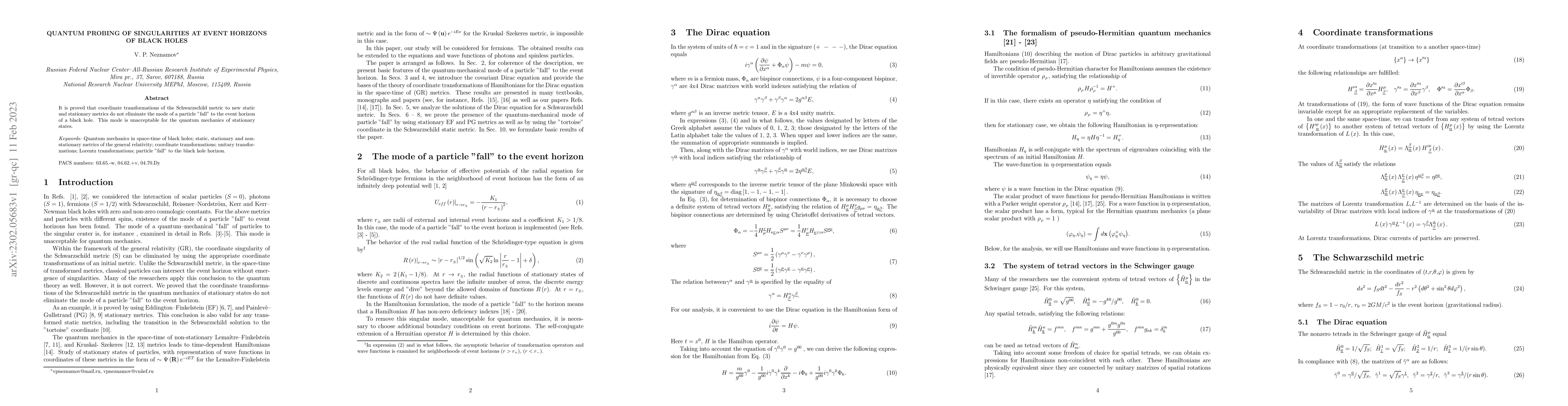 Thumbnail for Quantum probing of singularities at event horizons of black holes