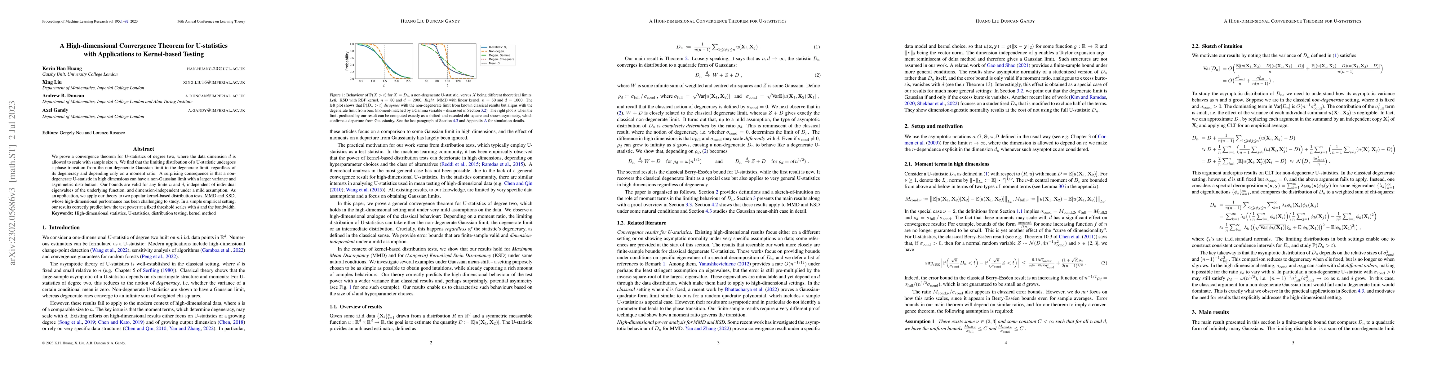 Thumbnail for A High-dimensional Convergence Theorem for U-statistics with
  Applications to Kernel-based Testing