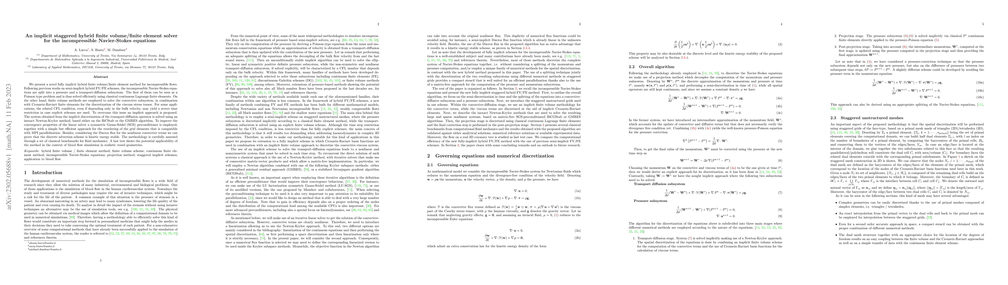 Thumbnail for An implicit staggered hybrid finite volume/finite element solver for the
  incompressible Navier-Stokes equations