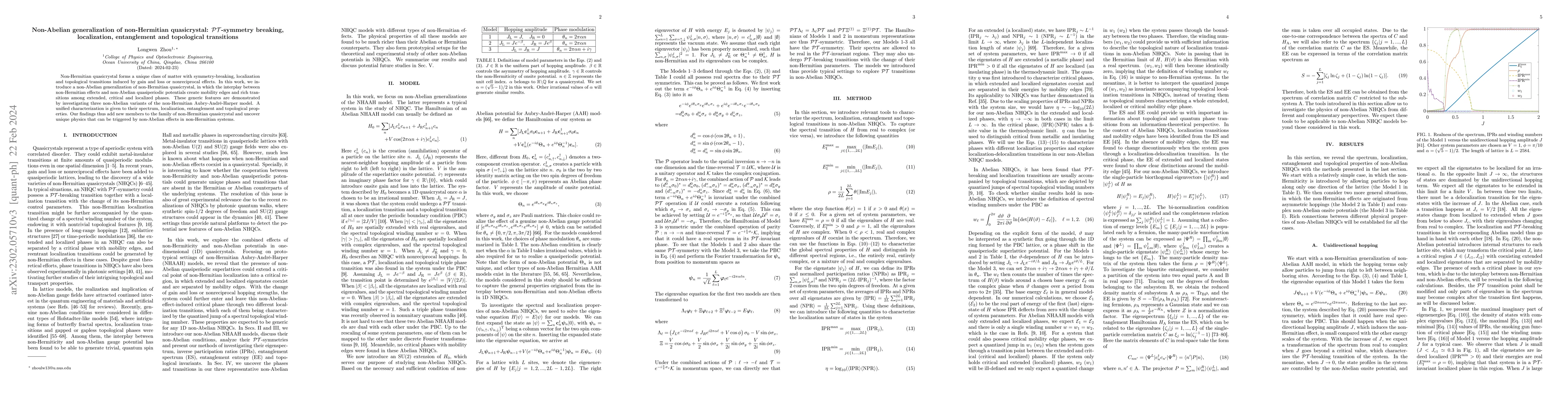 Thumbnail for Non-Abelian generalization of non-Hermitian quasicrystal: PT-symmetry
  breaking, localization, entanglement and topological transitions