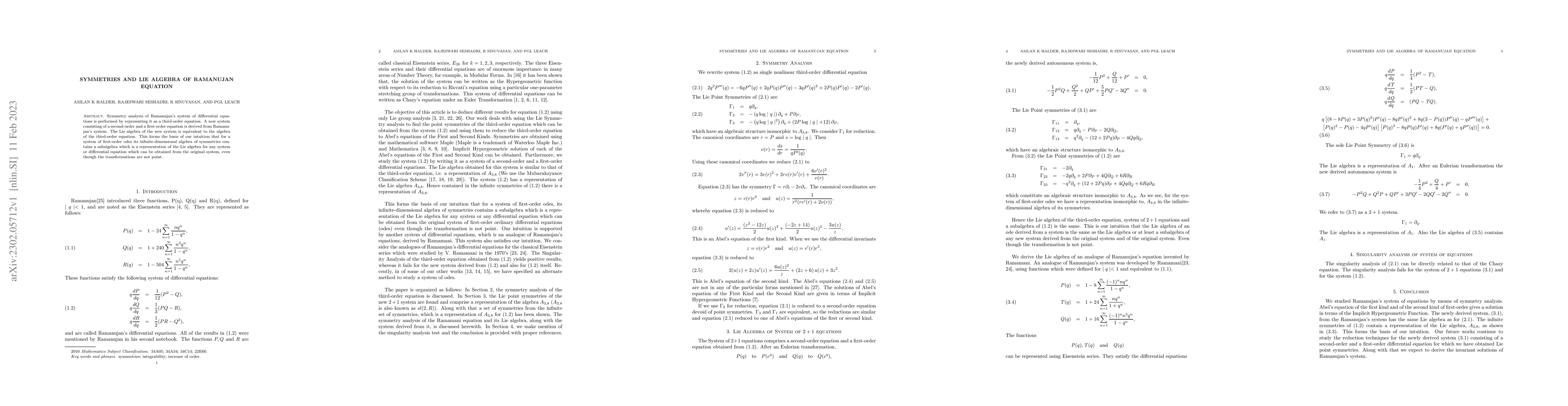 Thumbnail for Symmetries and Lie Algebra of Ramanujan Equation
