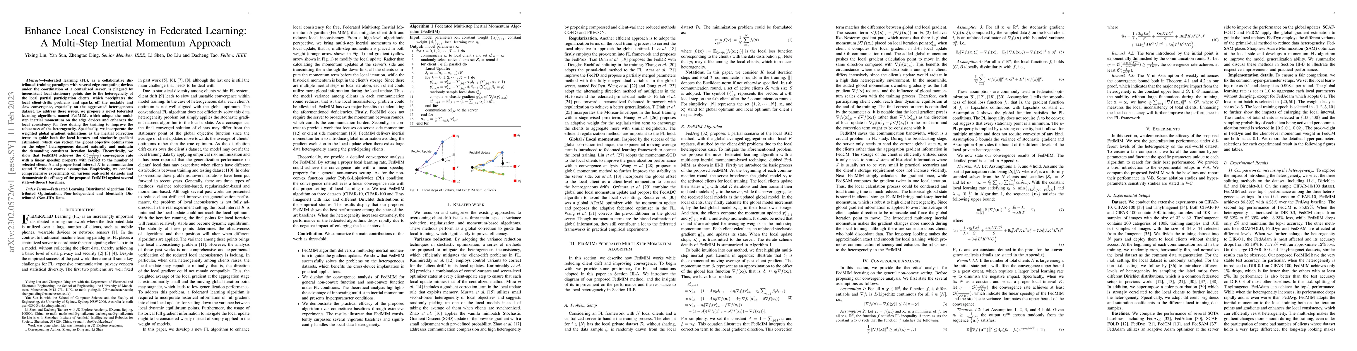 Thumbnail for Enhance Local Consistency in Federated Learning: A Multi-Step Inertial
  Momentum Approach