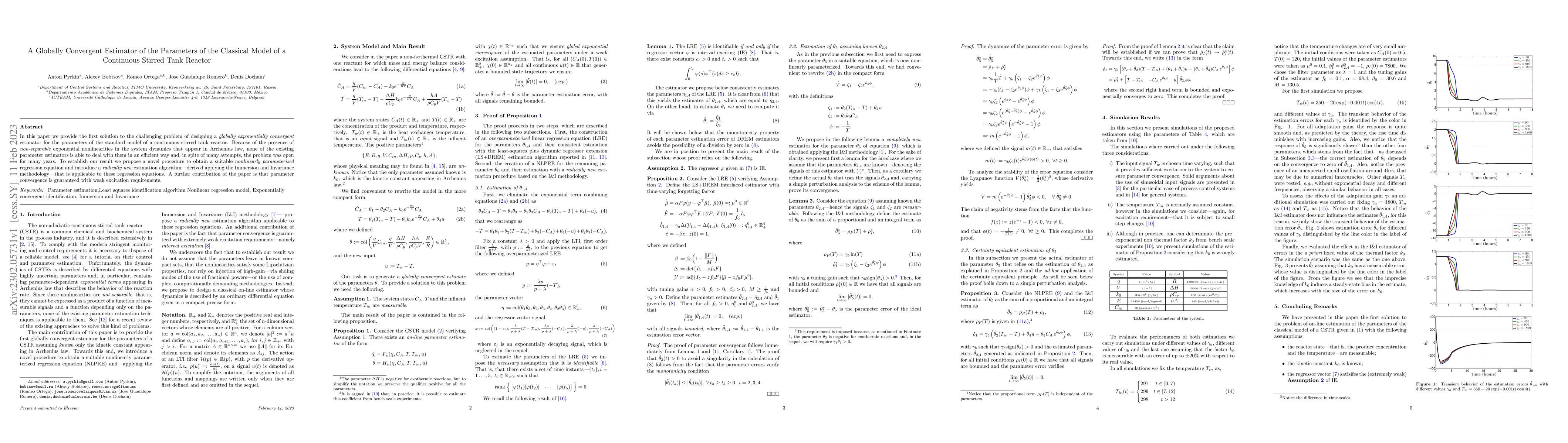 Thumbnail for A Globally Convergent Estimator of the Parameters of the Classical Model
  of a Continuous Stirred Tank Reactor