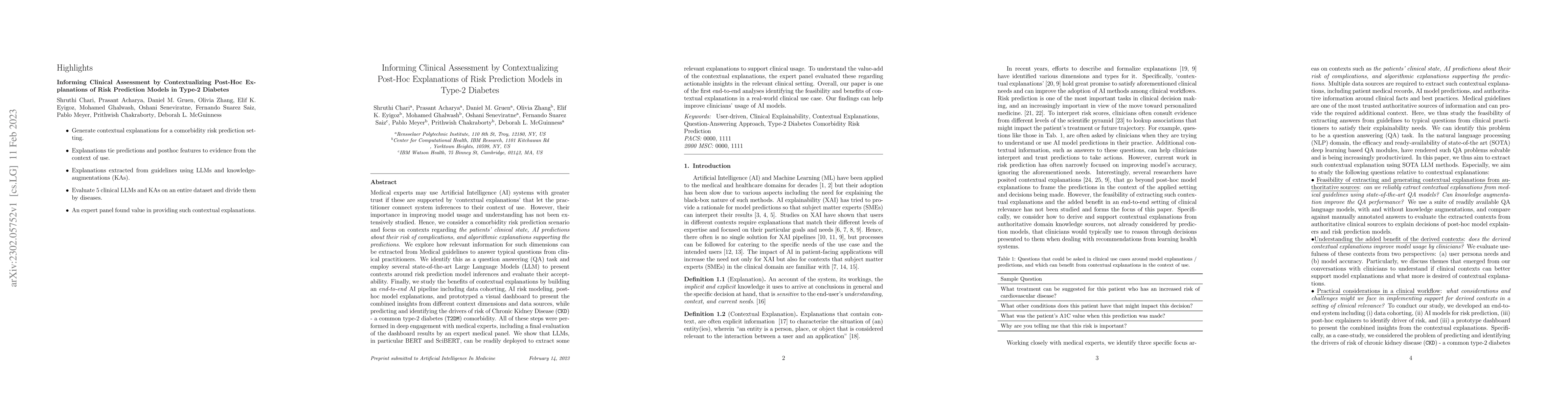 Thumbnail for Informing clinical assessment by contextualizing post-hoc explanations
  of risk prediction models in type-2 diabetes