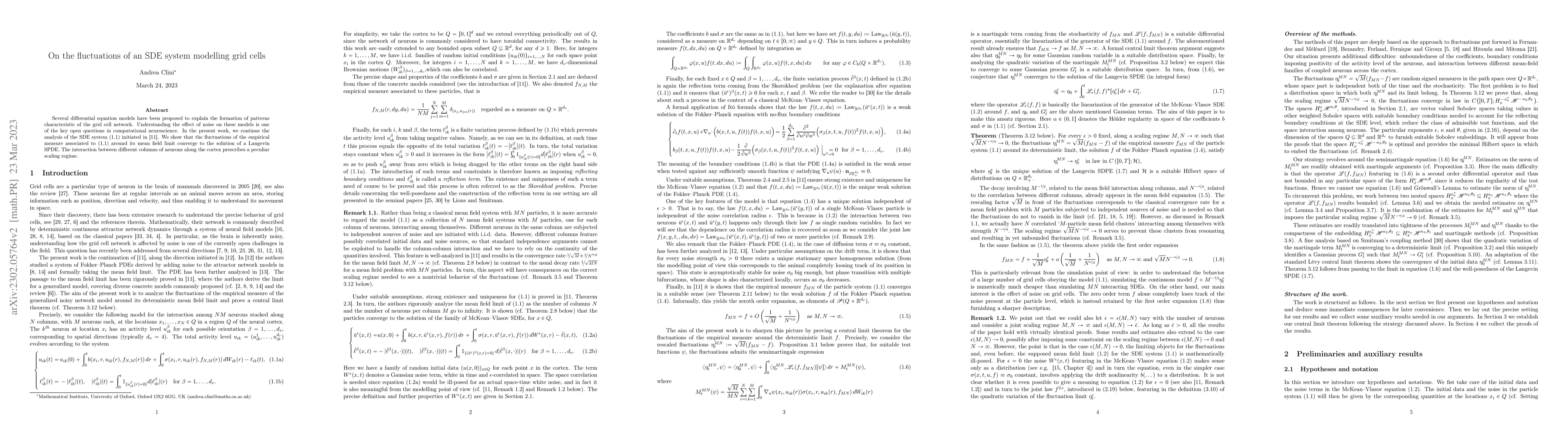 Thumbnail for On the fluctuations of an SDE system modelling grid cells