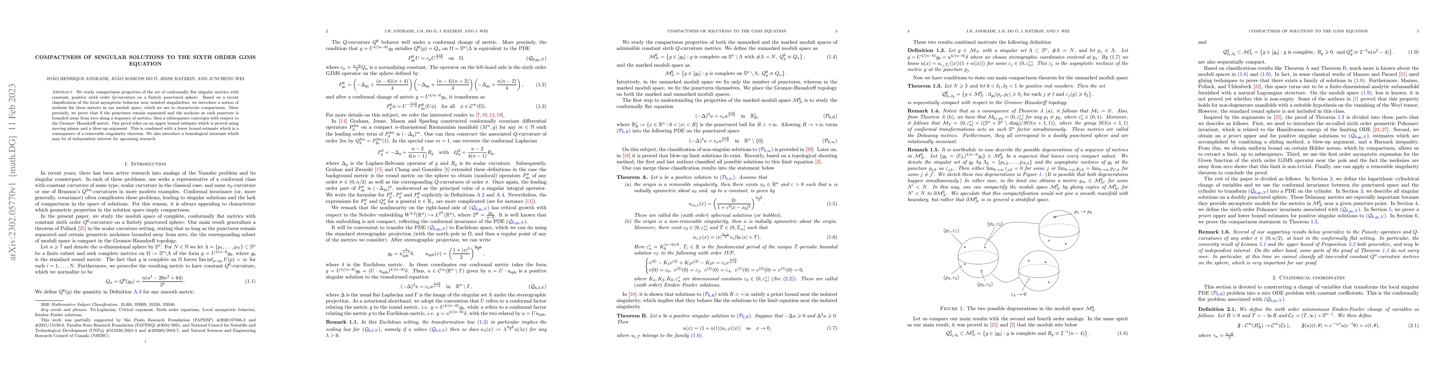 Thumbnail for Compactness of singular solutions to the sixth order GJMS equation