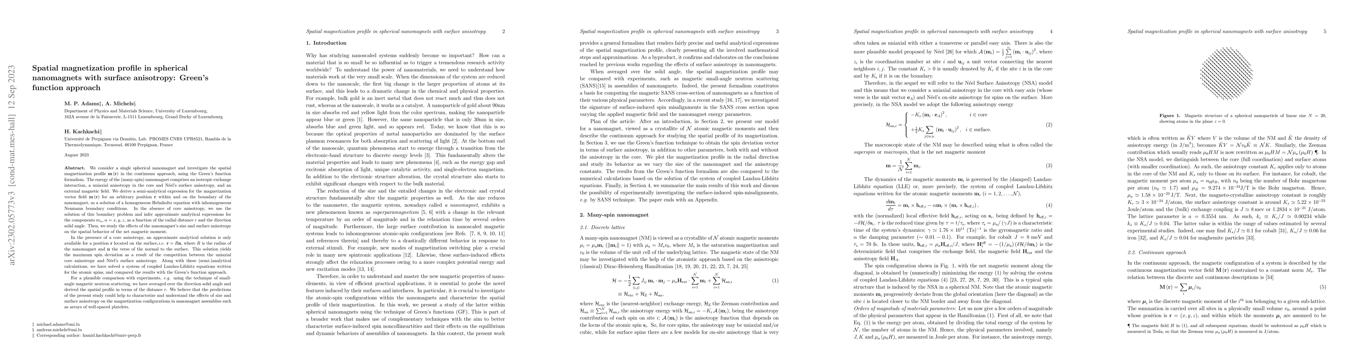 Thumbnail for Spatial magnetization profile in spherical nanomagnets with surface
  anisotropy: Green's function approach