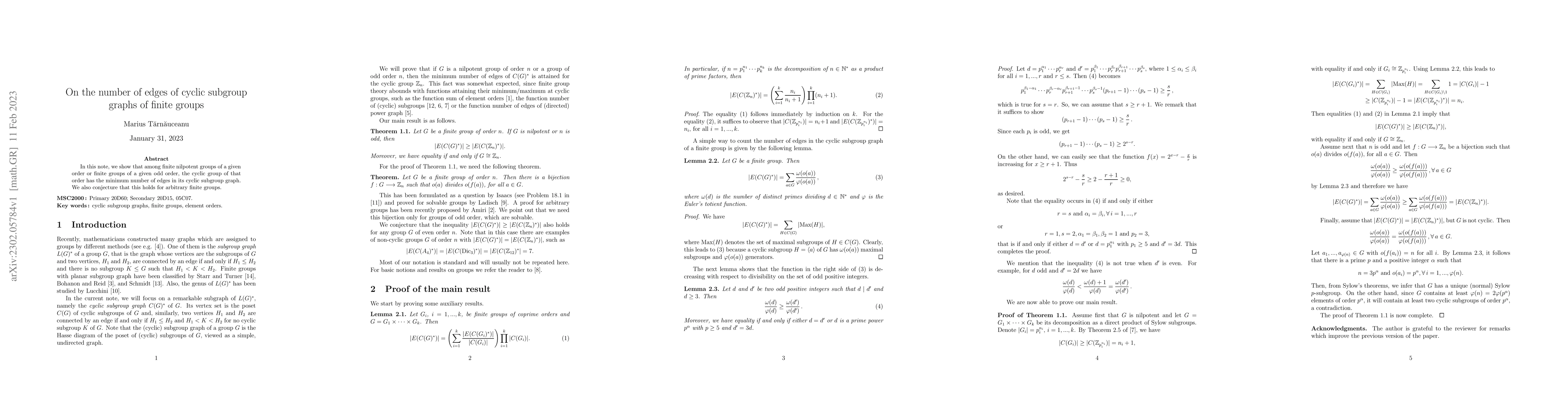 Thumbnail for On the number of edges of cyclic subgroup graphs of finite groups