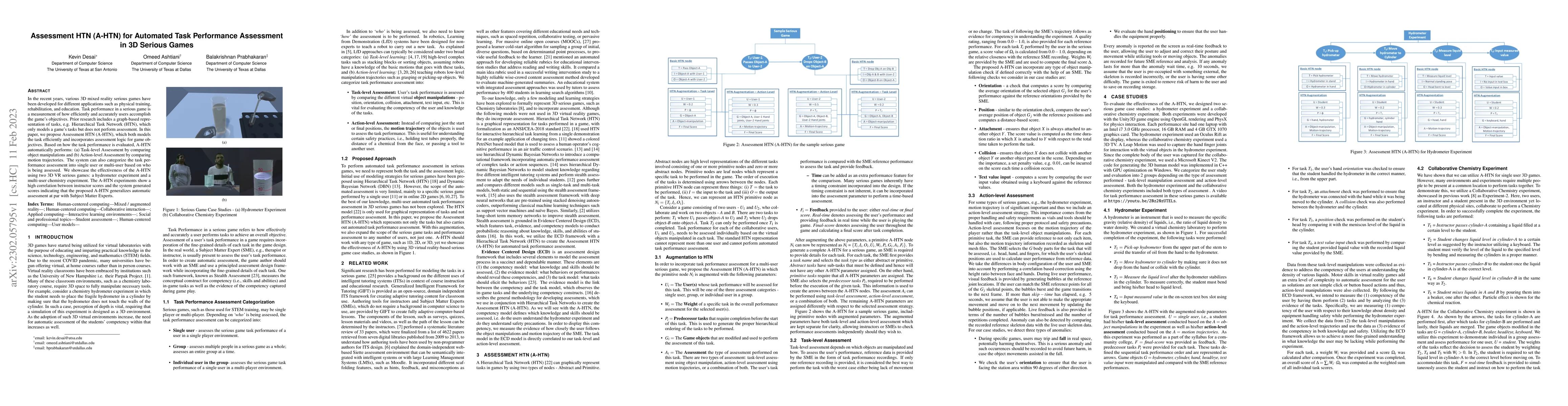 Thumbnail for Assessment HTN (A-HTN) for Automated Task Performance Assessment in 3D
  Serious Games