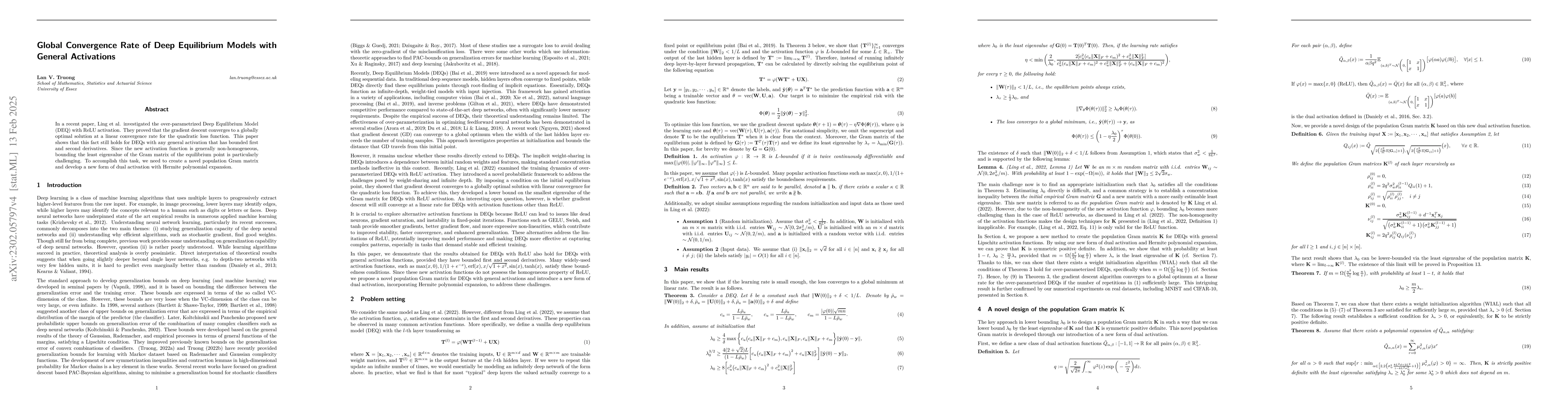 Thumbnail for Global Convergence Rate of Deep Equilibrium Models with General
  Activations
