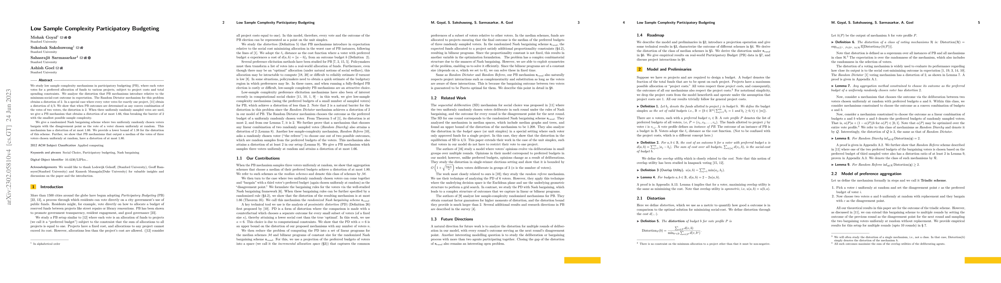 Thumbnail for Low Sample Complexity Participatory Budgeting