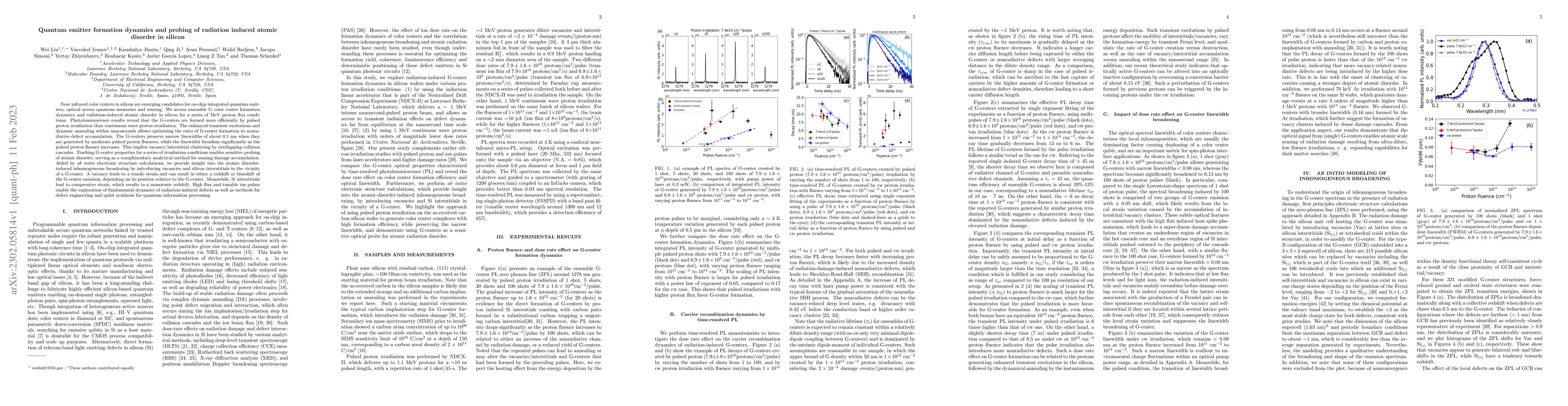 Thumbnail for Quantum emitter formation dynamics and probing of radiation induced
  atomic disorder in silicon