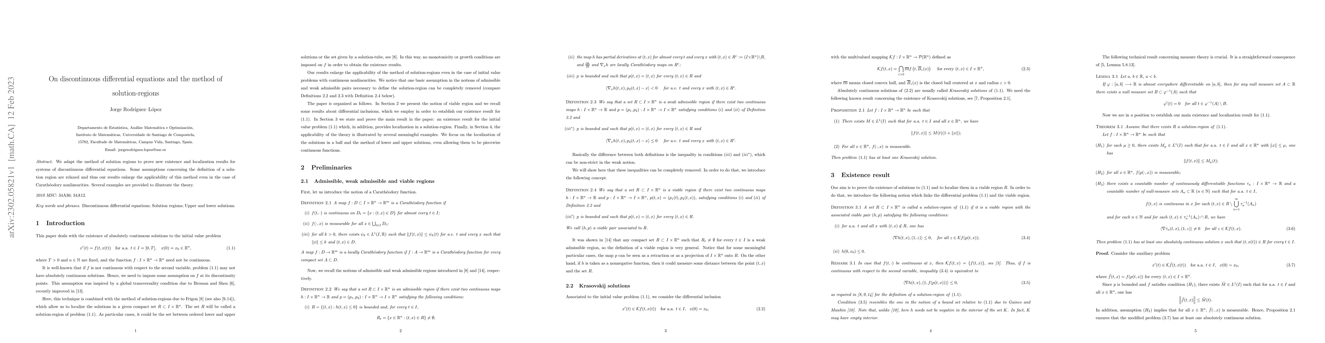 Thumbnail for On discontinuous differential equations and the method of
  solution-regions