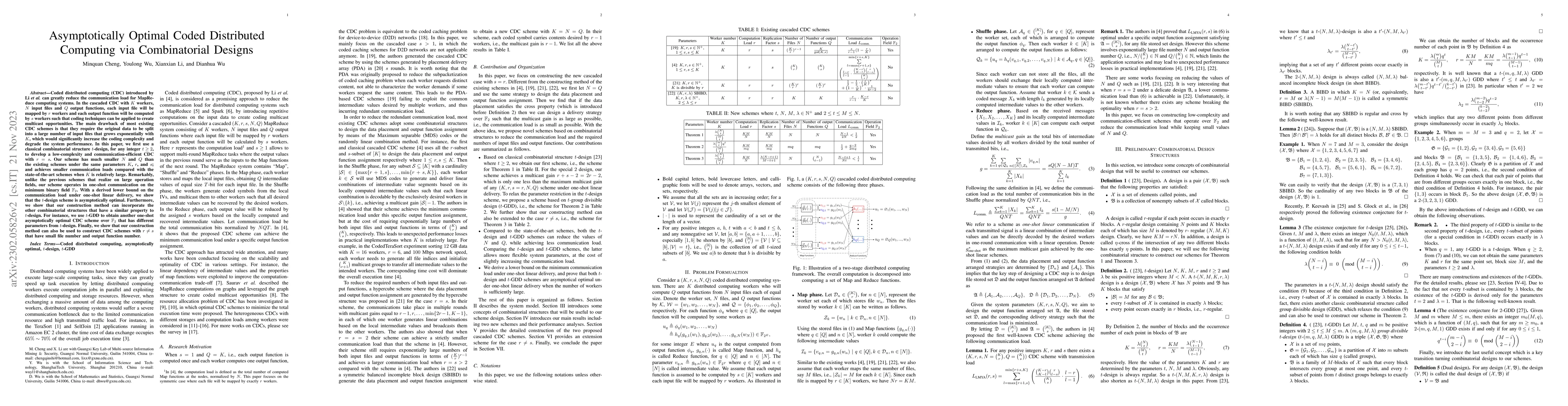 Thumbnail for Asymptotically Optimal Coded Distributed Computing via Combinatorial
  Designs