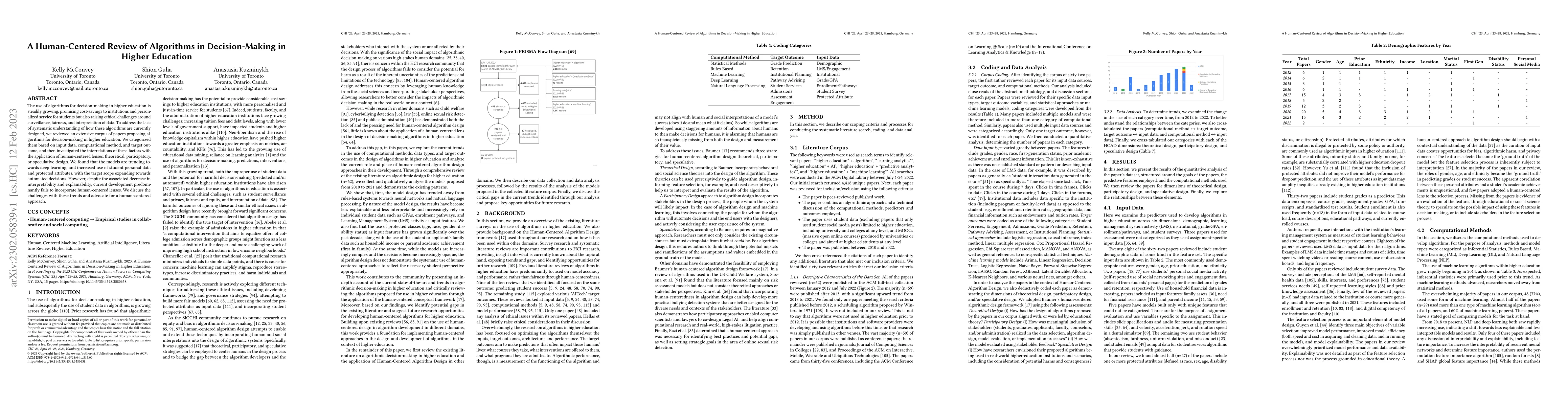 Thumbnail for A Human-Centered Review of Algorithms in Decision-Making in Higher
  Education